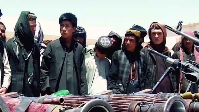 Islamic State fighters who have surrendered to Afghan government forces in April 2018, after having been defeated by the Taliban.