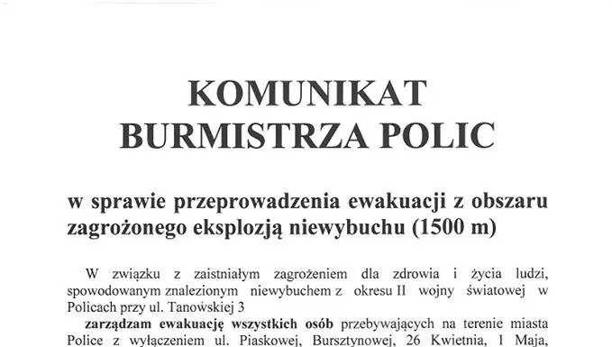 Niewybuch i wielka ewakuacja. Służby informują mieszkańców