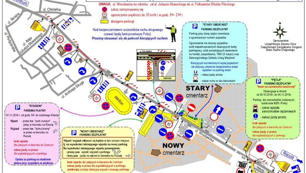 Zielona Góra: zmiany w ruchu w rejonie cmentarza 