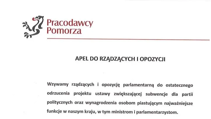 Pracodawcy Pomorza przeciwni podwyżkom dla polityków