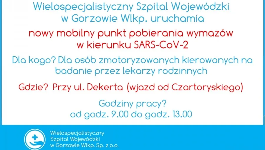 Szpital w Gorzowie uruchomił drugi mobilny punkt wymazów