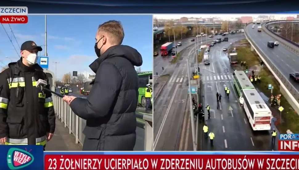 Zderzenie autobusów. Ranni żołnierze
