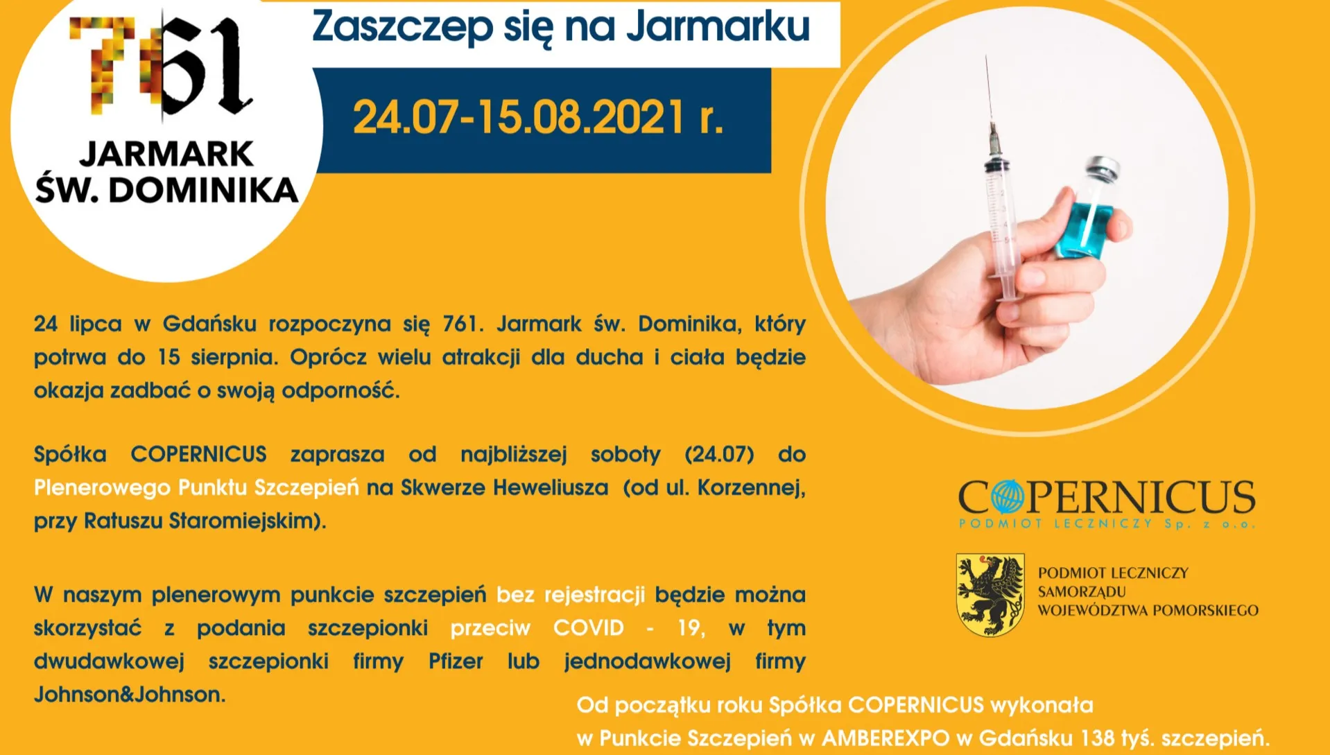 Ponad 900 osób zaszczepiono na Jarmarku św. Dominika