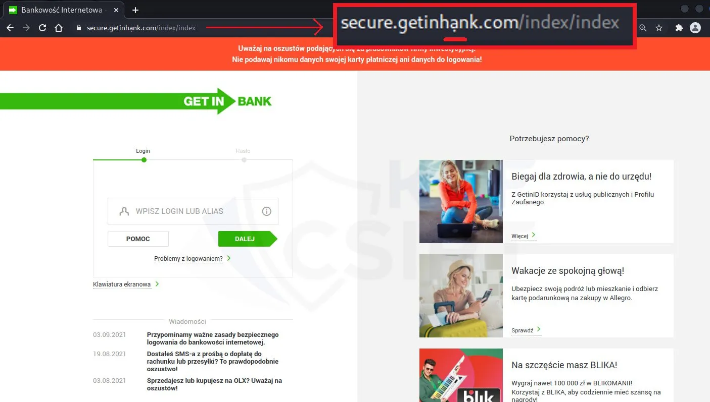 Oszuści podszywają się pod Getin Bank