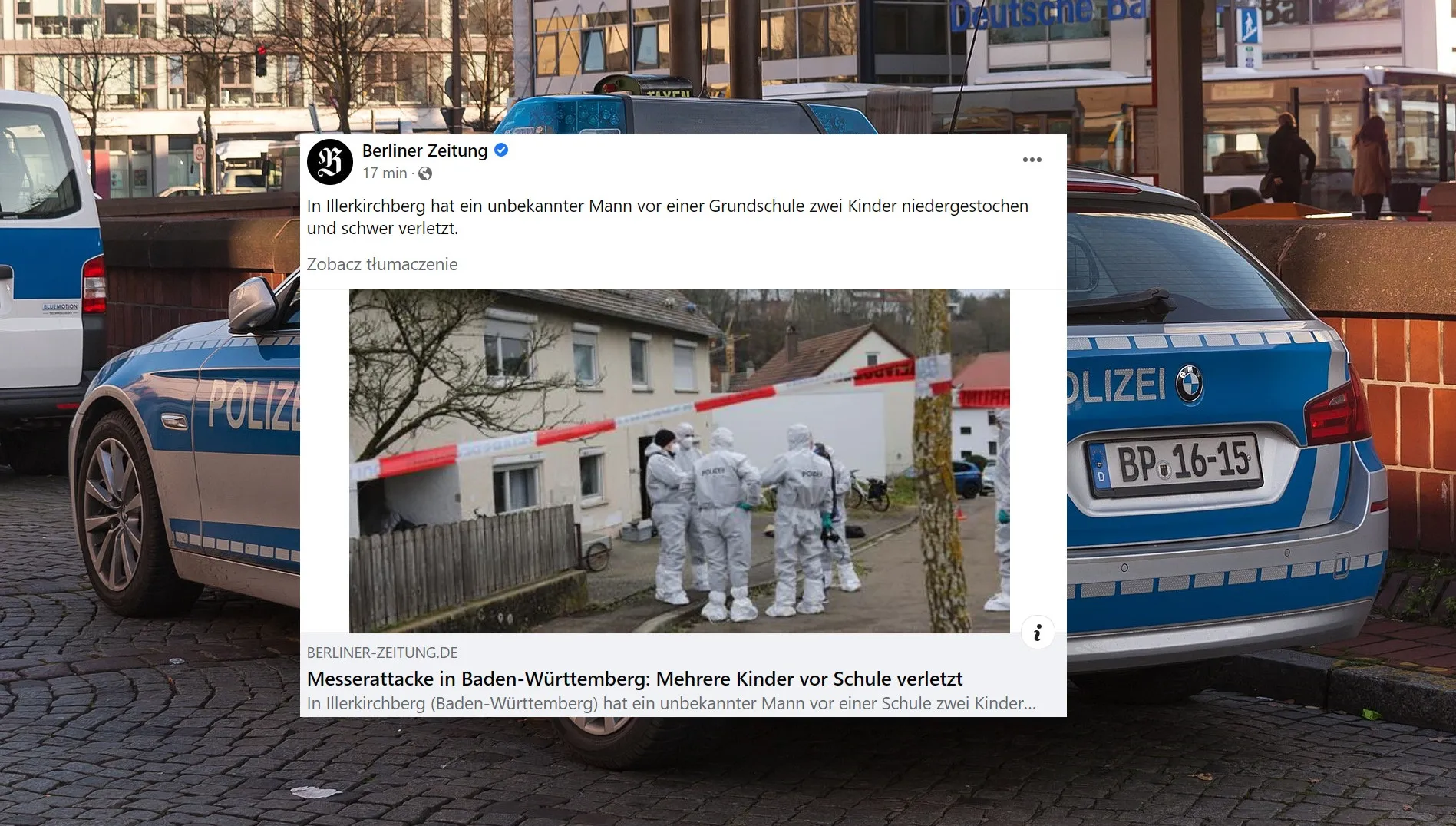 Atak nożownika w Niemczech. Napastnik zaatakował dwie dziewczynki idące do szkoły