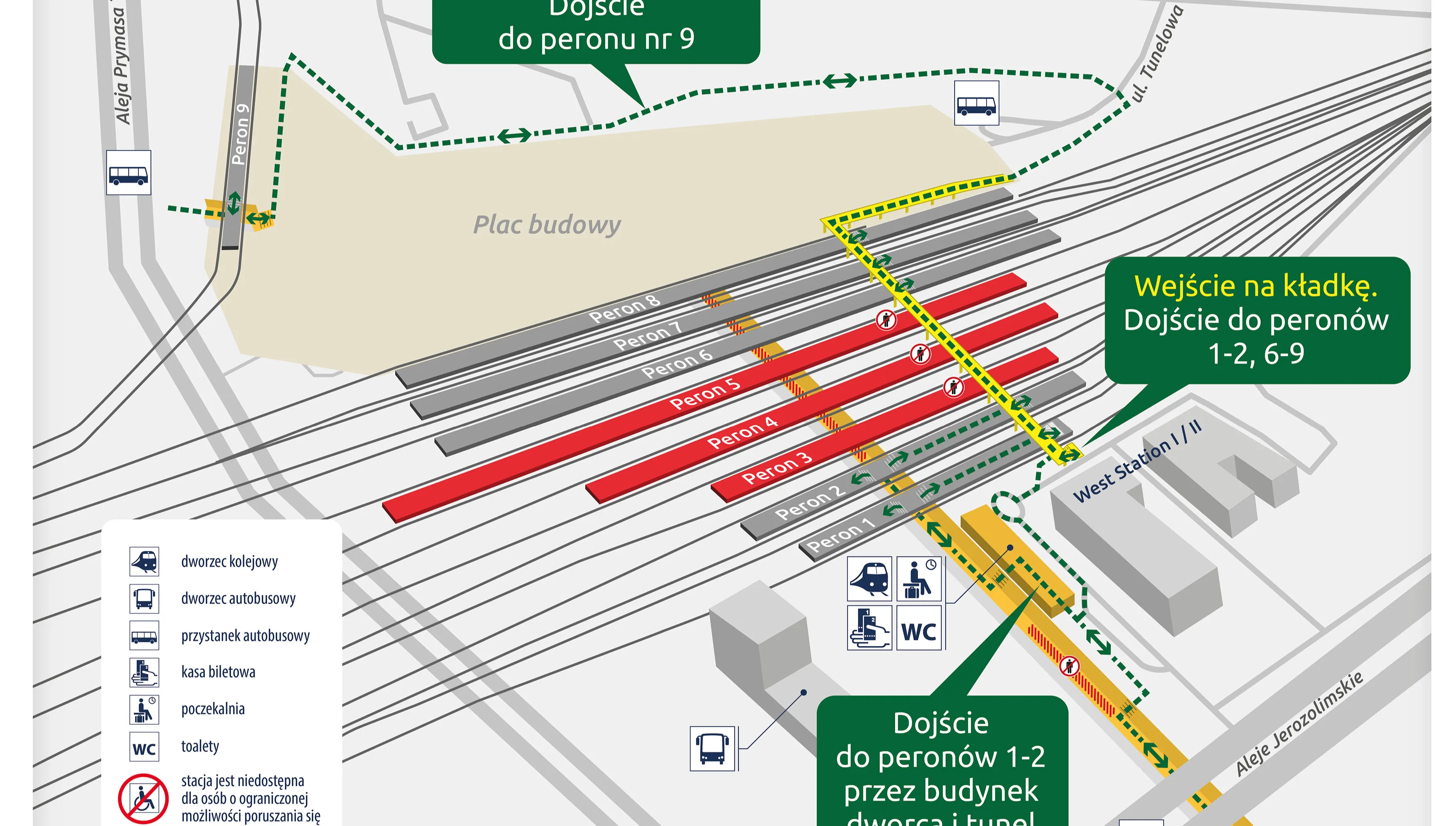 Warszawa Zachodnia – intensywne prace, zmiany dojść na perony 