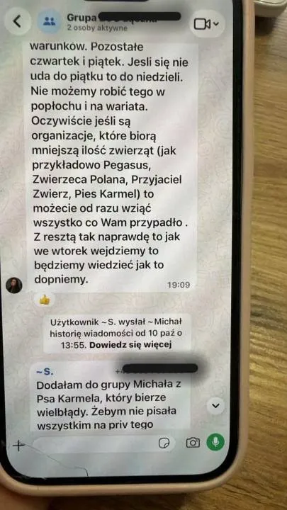 Screen z rozmowy na jednej z grup