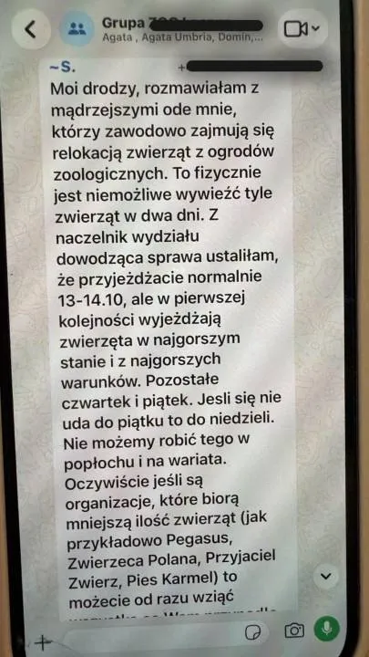 Screen z rozmowy na jednej z grup