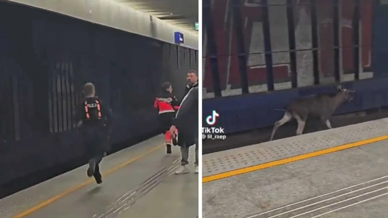 Łoś Emil sparaliżował ruch pociągów. Urządził sprint po torach Warszawy Centralnej [WIDEO]