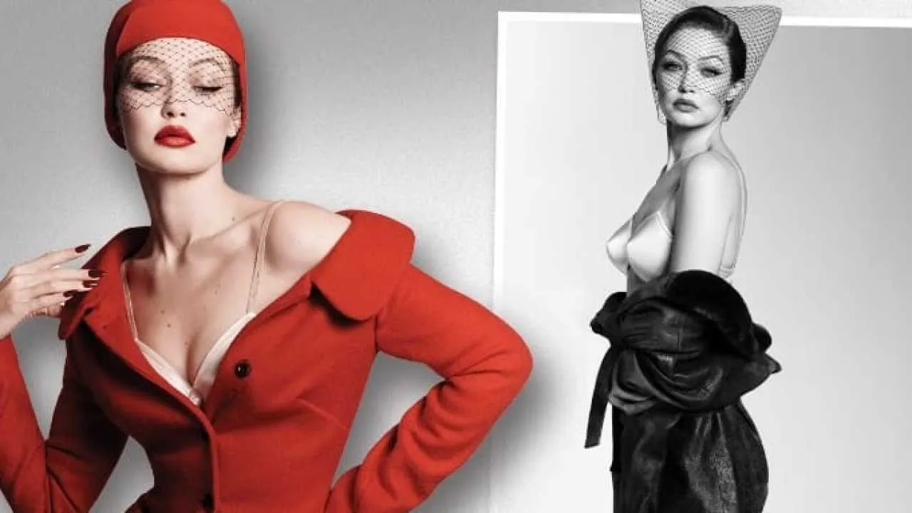 Gigi Hadid w czerwonym kostiumie, czyli jak wygląda ikona XXI wieku