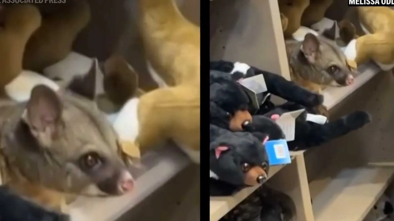 Nietypowy gość na lotnisku. Wśród pamiątkowych maskotek pojawił się… prawdziwy opos! [WIDEO]