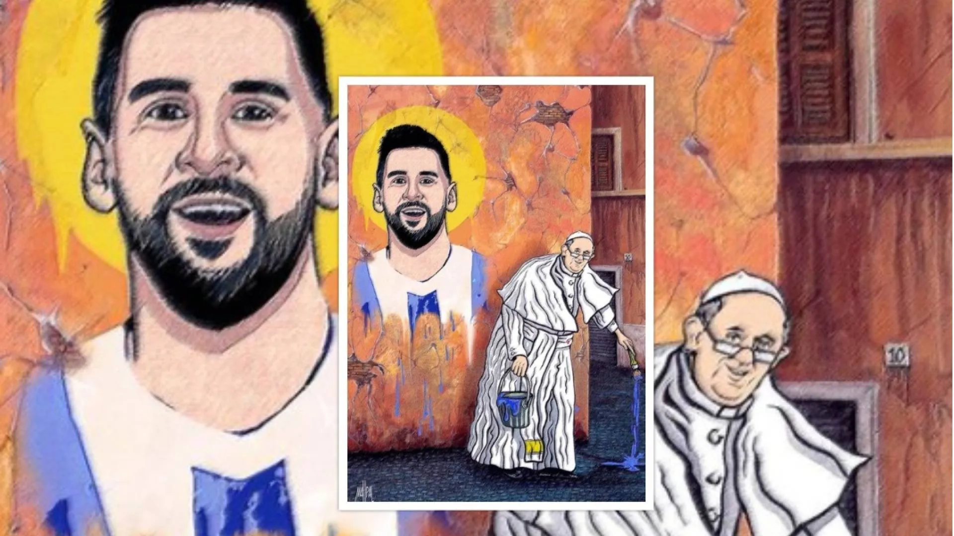 Papież maluje mural z wizerunkiem Messiego... Ten rysunek robi furorę we Włoszech. ZOBACZ!