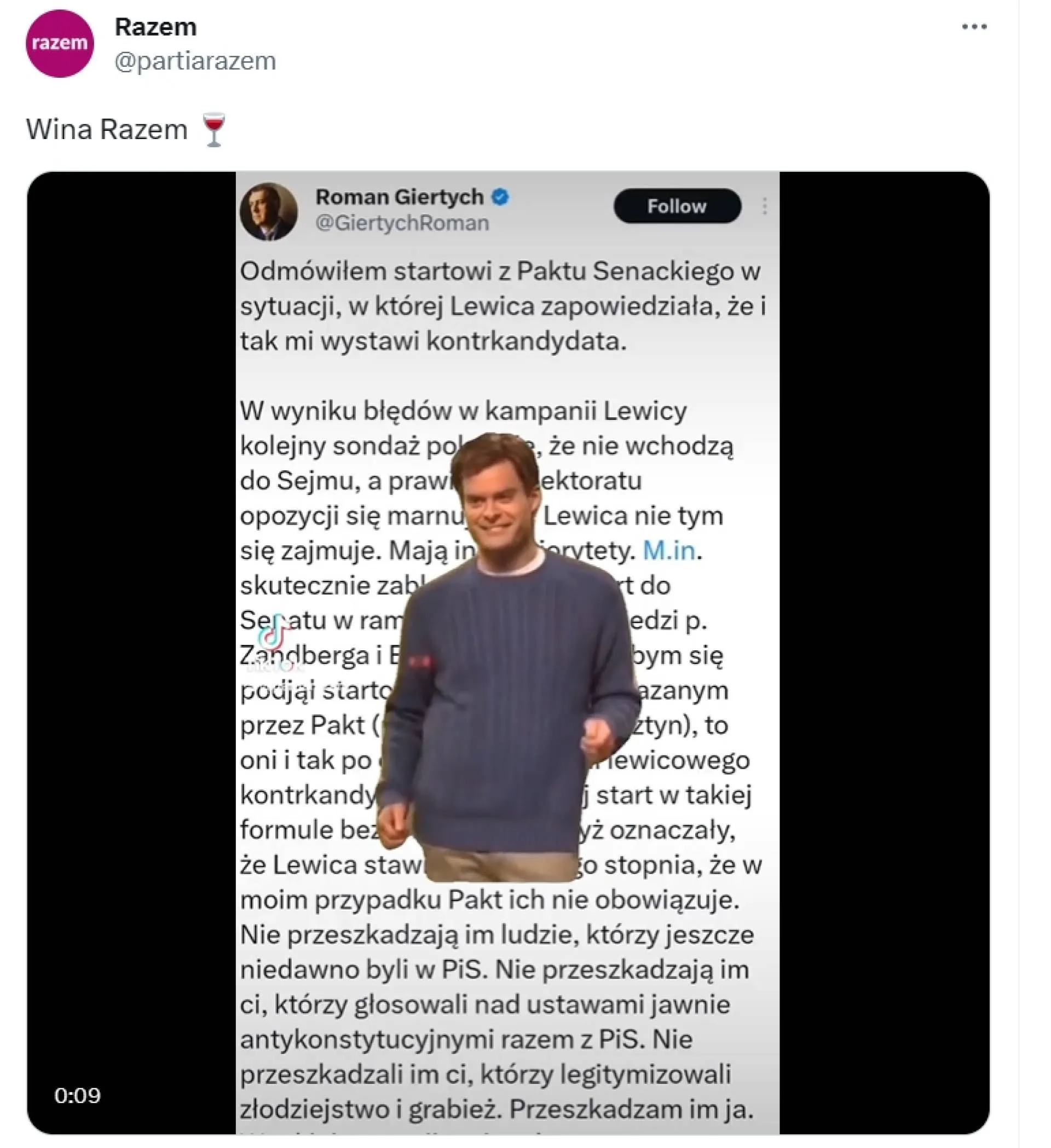 Giertych nie startuje, Razem świętuje