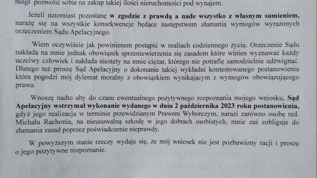 Dziś do Sądu Apelacyjnego I Wydział Cywilny w Warszawie zostało złożone pismo zawierające prośbę o wykładnię orzeczenia wraz z wnioskiem o wstrzymanie jego wykonania.
