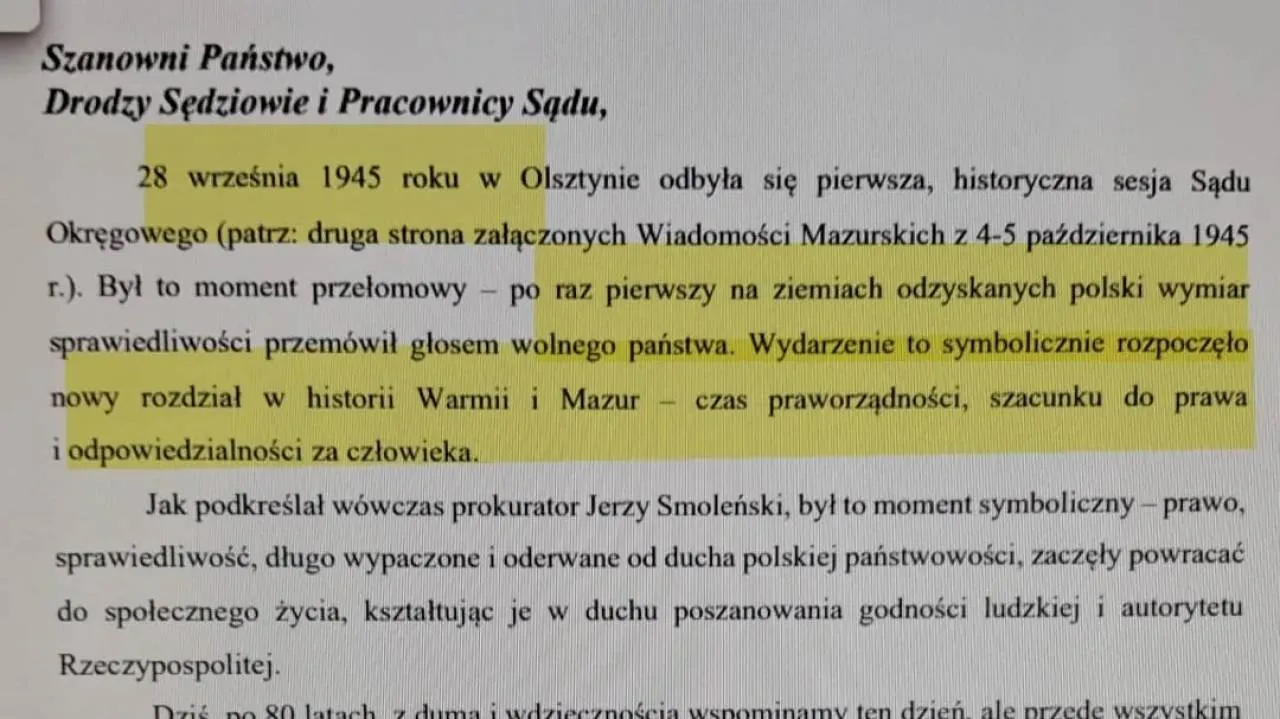 Kuriozalny list wiceprezes sądu w Olsztynie. Stalinowskie bezprawie nazwała... czasem praworządności