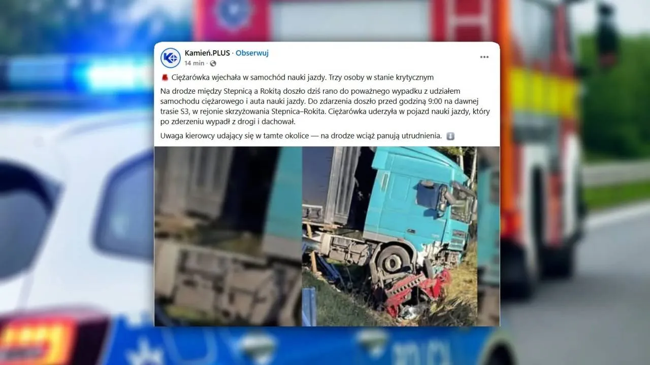 Katastrofa drogowa na trasie S3. TIR doszczętnie zmiażdżył samochód nauki jazdy