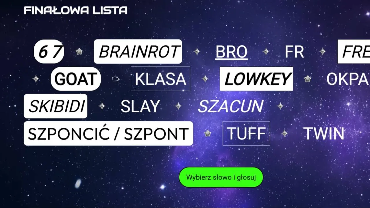 PWN opublikowało finałową listę w plebiscycie na Młodzieżowe Słowo Roku 2025. Na które zagłosujesz?