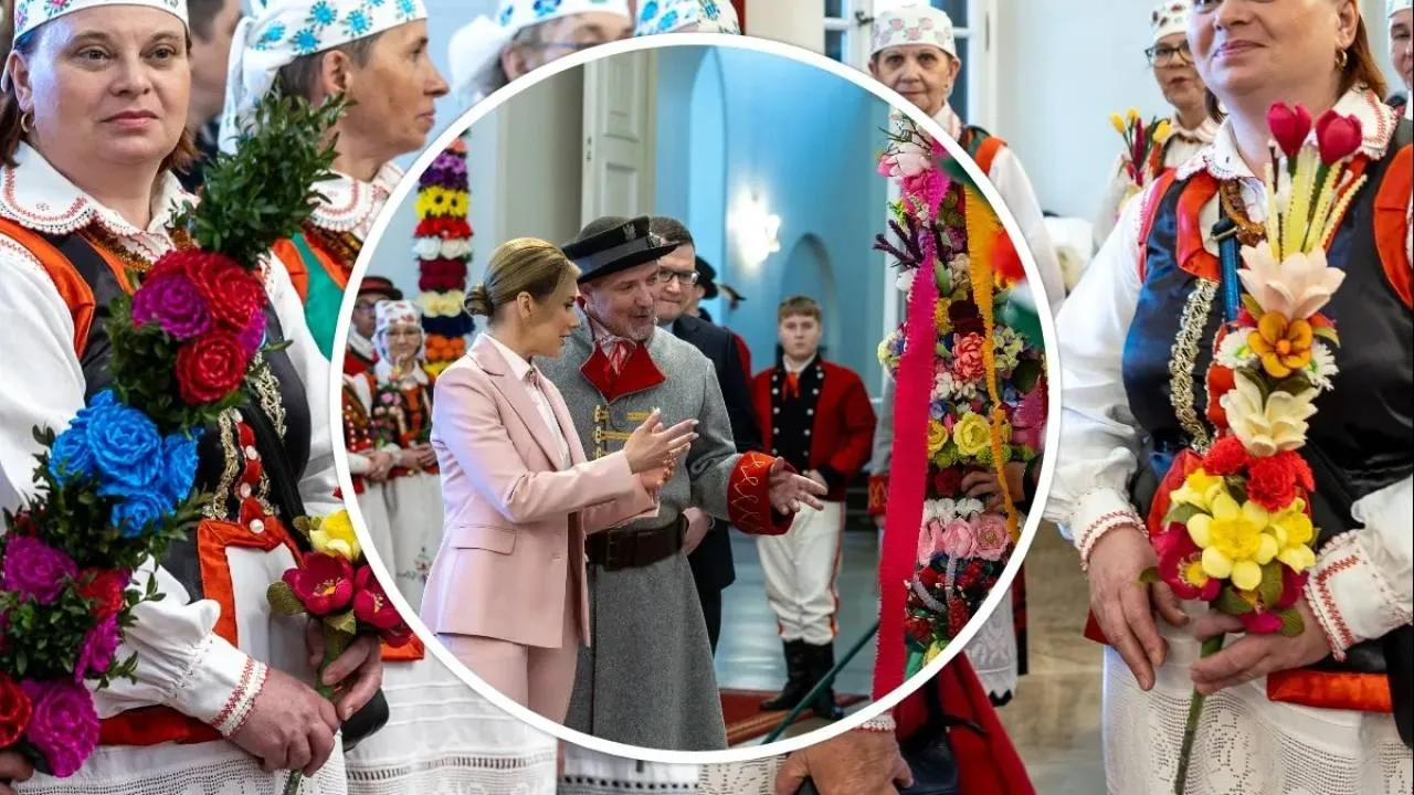 Kurpiowskie palmy w Pałacu Prezydenckim. "Tak pięknie pielęgnujecie folklor". ZOBACZ ZDJĘCIA