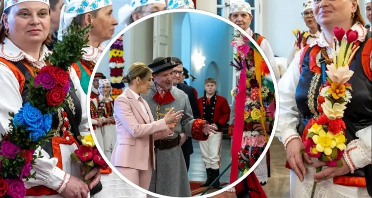Kurpiowskie palmy w Pałacu Prezydenckim. "Tak pięknie pielęgnujecie folklor". ZOBACZ ZDJĘCIA