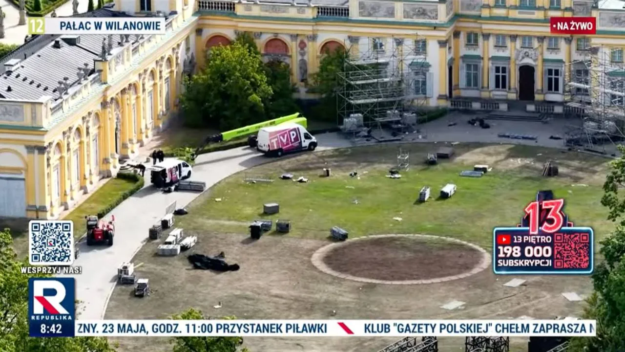 Echo nocnej imprezy techno na Wilanowie. Pobojowisko przed Pałacem Jana III Sobieskiego