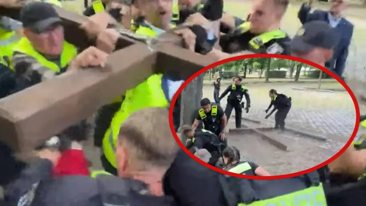 Tak zbezczeszczono krzyż. Skandaliczne zachowanie niemiekcich policjantów