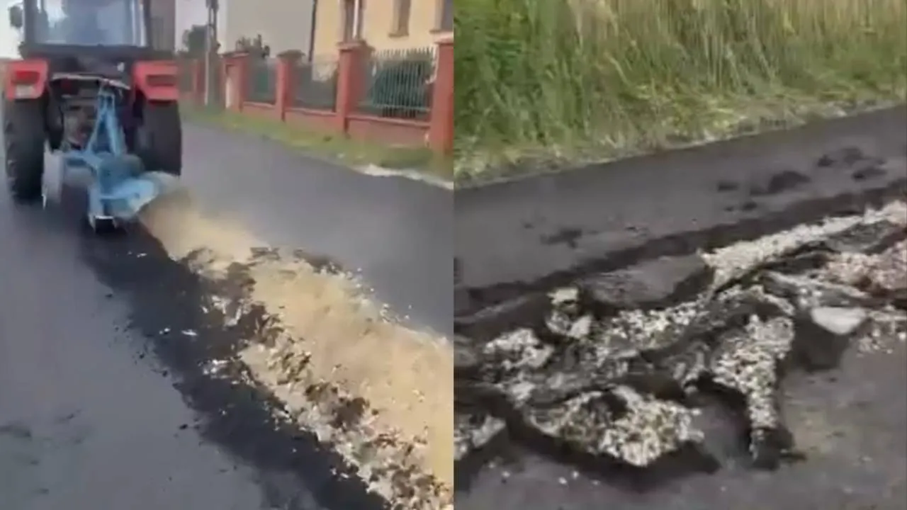 Rolnik zaorał świeżo położony asfalt w Gliwicach. Jest wniosek o areszt!