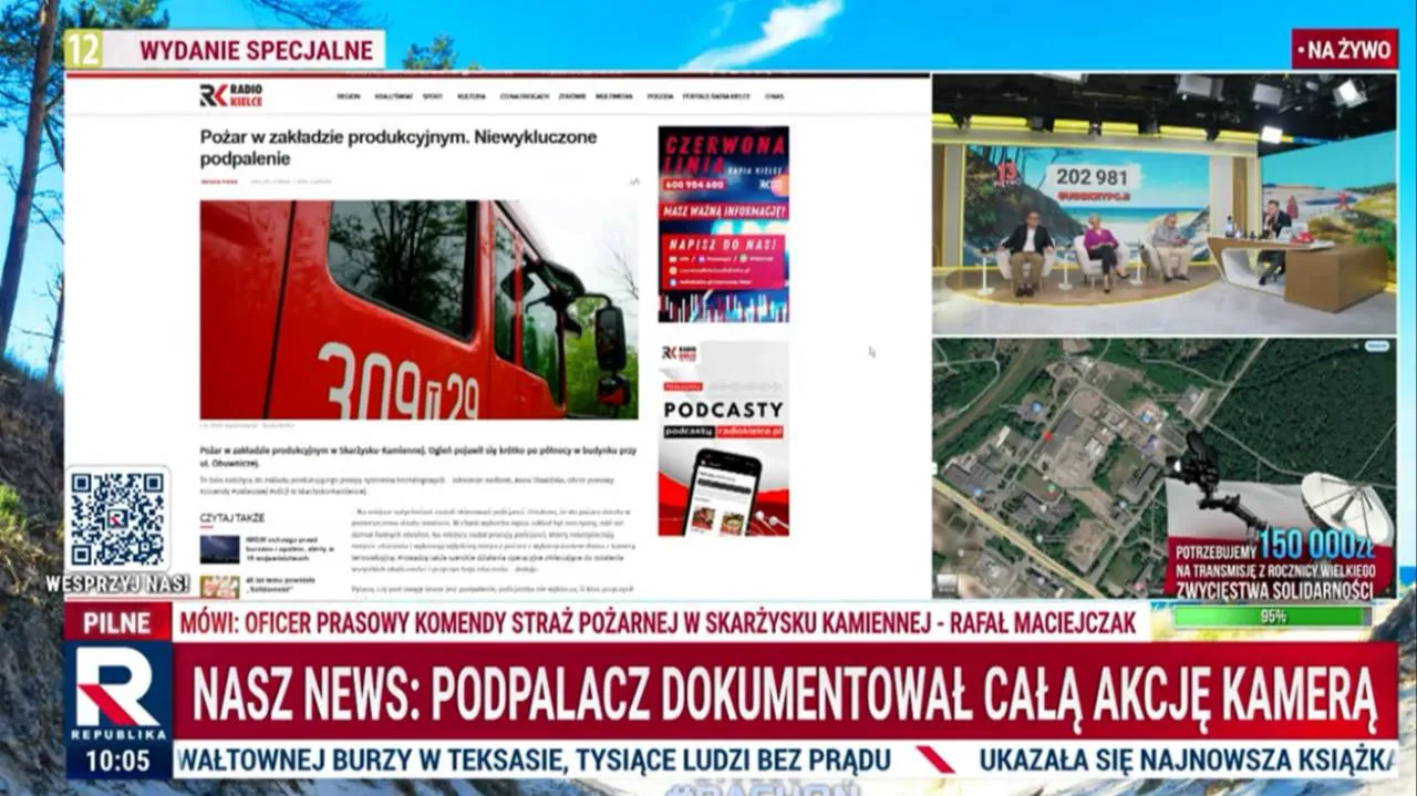 TV Republika: Niezidentyfikowany mężczyzna próbował podpalić fabrykę w Skarżysku-Kamiennej