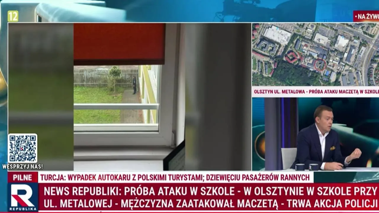 Niebezpieczna sytuacja w szkole w Olsztynie. Agresywny mężczyzna wszedł do budynku z maczetą