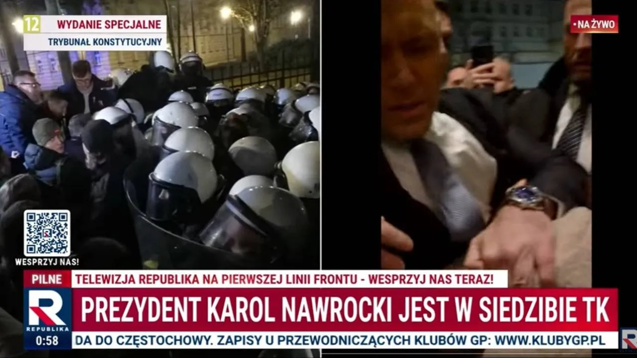 Prezydent szarpany podczas wejścia do budynku TK. „Grozi 20 lat pozbawienia wolności” [WIDEO]