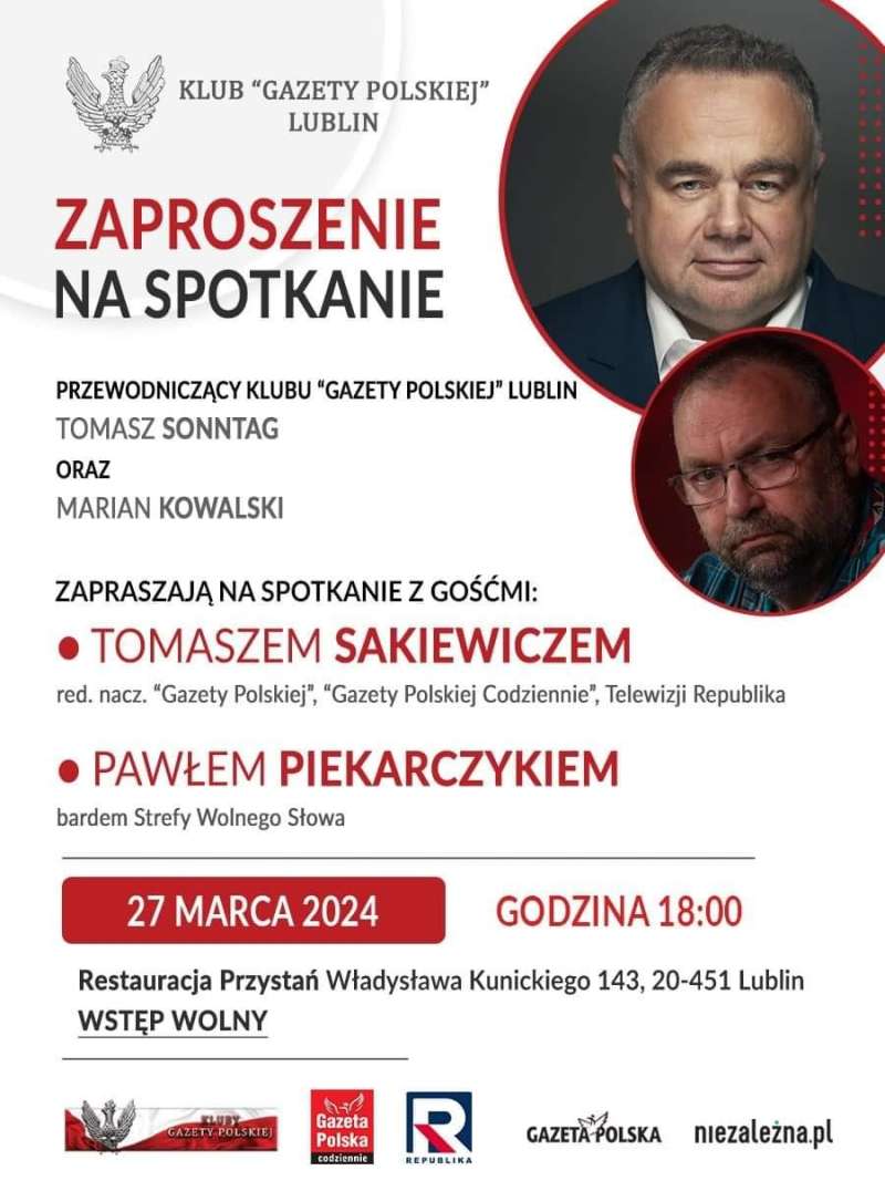 Spotkanie z Tomaszem Sakiewiczem i Pawłem Piekarczykiem - plakat