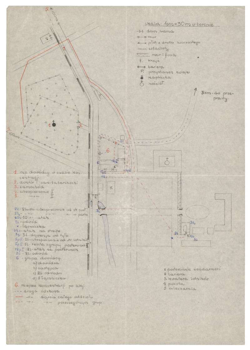 Plan sytuacyjny akcji „Wilanów” przeprowadzonej przez oddziały Kedywu KG AK w dniu 26 września 1943 r.