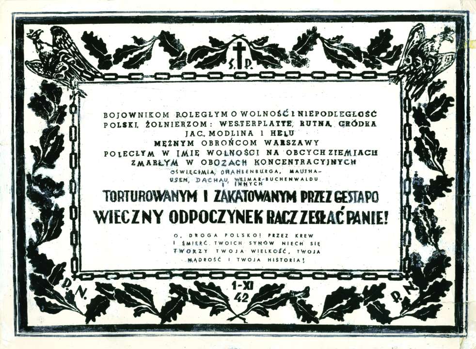 Ulotka propagandowa wydana z okazji 1 listopada – ku czci poległych i pomordowanych