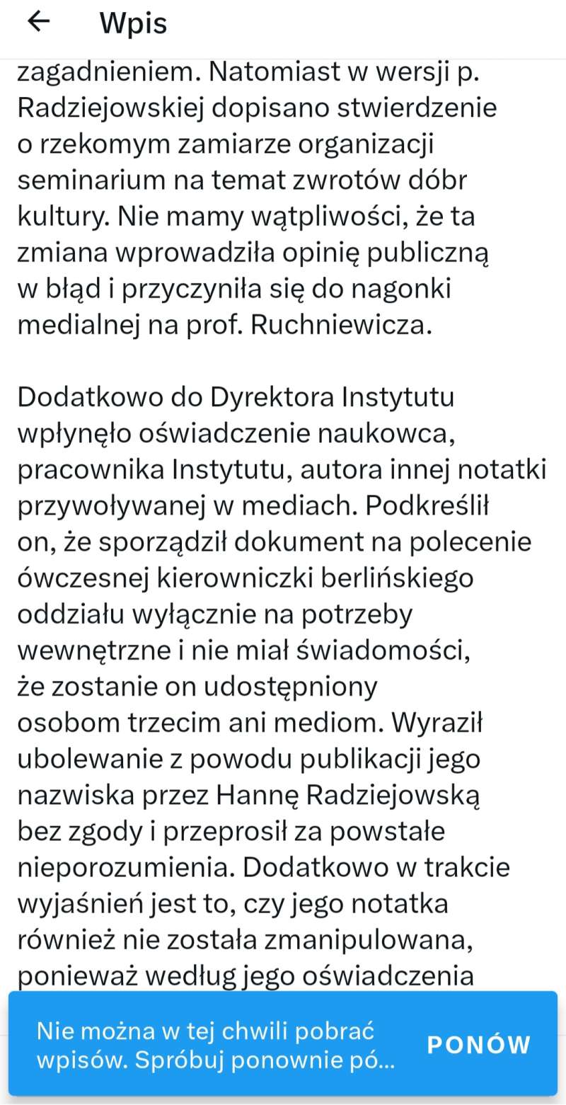 Skasowane oświadczenie Instytutu Pileckiego